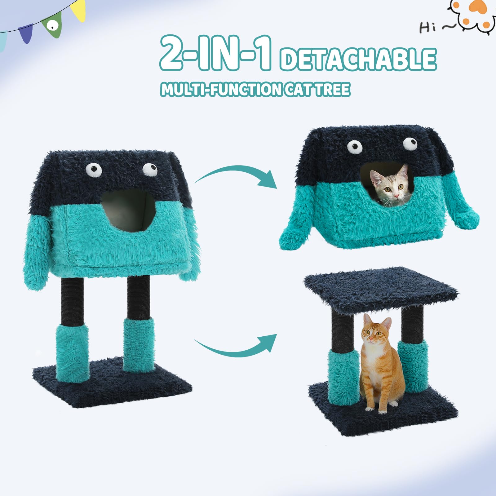 Pawz Road Cartoon-Themed Cat Tree, 2 In 1 Cat Scratching Post With Big Cozy Condo, Artistic Modeling Playing Tower With A Soft R